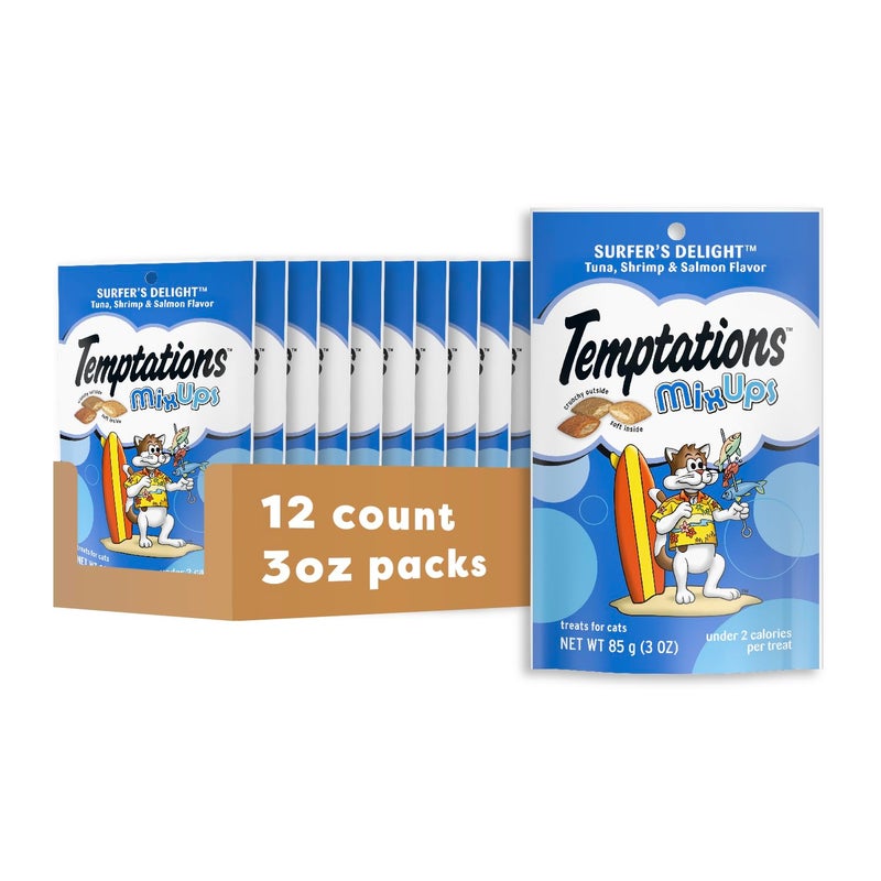 Temptations MixUps Surfer's Delight Flavor Crunchy and Soft Cat Treats, 3 oz. Pouch (Pack of 12) - Image 1